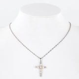 10K White Gold Diamond And Pearls Cross Pendant Baby Rope Link Chain Necklace