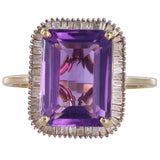 10K Yellow Gold Amethyst Diamond Halo Cocktail Ring