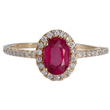 14K Yellow Gold Natural Ruby And Diamond Halo Cocktail Ring