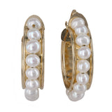 14K Yellow Gold And Pearls Hoop Earrings