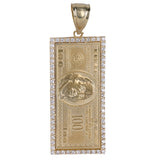 10K Yellow Gold Cubic Zirconia $100 Bill Pendant 7.3g