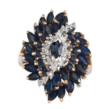 10K Yellow Gold Diamond And Sapphire Cluster Cocktail Ring 4.03Ctw