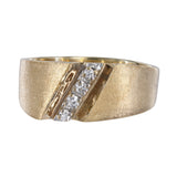 14K Yellow Gold Diamond Men's Vintage Brashed Band Ring 0.12Ctw