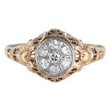 14K Yellow Gold Cluster Diamond Vintage Open Filigree Cocktail Ring 0.21Ctw