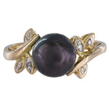 14K Yellow Gold Tahitian Black Pearl Diamond Cocktail Ring