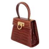 Salvatore Ferragamo Crocodile Gancini 2-Way Top Handle Bag Brown