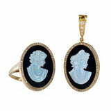 14k Yellow Gold Diamond Onyx and Opal Ring and Pendant Set