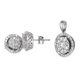 10k White Gold Cluster Diamond Round Earring and Pendant Jewelry Set