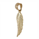 14K Yellow Gold Diamond-Cut Wing Charm Pendant 1.25"