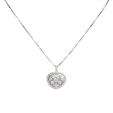 18K White Gold Diamond Cluster Heart Shape Pendant With Dainty Box Link Necklace 0.81Ctw