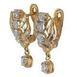 18K Yellow Gold Diamond Leaf Drop/Dangle Earrings 0.90Ctw