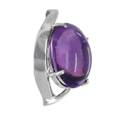 14K White Gold Amethyst Cabochon With Brilliant Faceted Pavillion Pendant