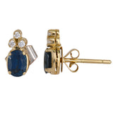 14K Yellow Gold Sapphire And Diamond Stud Earrings