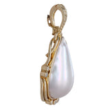 14K Yellow Gold Diamond Teardrop Pearl Charm Pendant