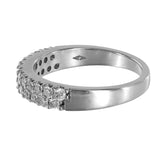 14K White Gold Diamond 2-Row Cluster Wedding Band Ring 0.96Ctw