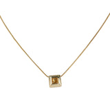 14K Yellow Gold Diamond Snake Chain Slider Square Pendant Necklace