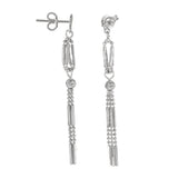 18K White Gold Moon-Cut Ball & Diamond-Cut Chain Dangling Earrings