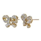 14K Yellow Gold Diamond Bow Brooch Design Stud Earrings