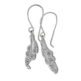 14K White Gold Diamond Milgrain Leaf Drop Earrings