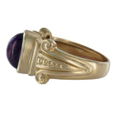 14K Yellow Gold Amethyst Cabochon Matte Finish Ornate Cocktail Ring