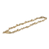 14K Yellow Gold Wave Curved Bar and Bead Link Bracelet/Anklet