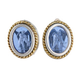 925 Silver With 18K Yellow Gold Border Frame Iolite Intaglio Vintage Jewelry Set