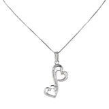 925 Silver Diamond Doble Heart Charm Box Link Chain Necklace