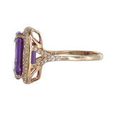 4K Yellow Gold Amethyst Emerald-Cut Micro-Paven Diamond Halo Cocktail Ring