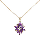 14K Yellow Gold Amethyst And Diamond Flower Charm Rolo Link Necklace