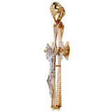 18K Two-Tone Gold Openwork Jesus Crucifix Cross Diamond-Cut Backplate Pendant 2.5"