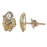 18K Two-Tone Gold Flowing Openwork Filligree Stud Earrings