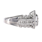 14K White Gold Diamond Cluster Vintage Engagement Ring 0.92Ctw