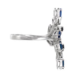 14K White Gold Diamond And Sapphire Cocktail Leaf Design Ring