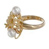 14K Yellow Gold Diamond And Pearls Hawaiian Lily Flower Cluster Cocktail Ring