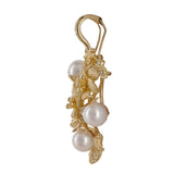 14K Yellow Gold Pearl And Diamond Lily Flower Vine Cluster Pendant