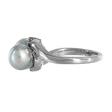 14K White Gold Moi Et Toi Freshwater Pearl And Diamond Vintage Ring