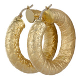 18K Yellow Gold Chubby Tube Textured Hollow Hoops Earrings