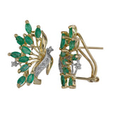 14K Yellow Gold Diamond And Emerald Vintage Cocktail Earrings