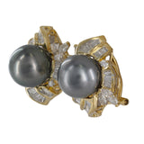 18K Yellow Gold Tahitian Pearls And Diamonds Halo Vintage Cocktail Earrings