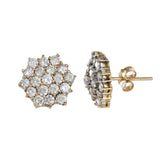 14K Yellow Gold Diamond Cluster Stud Earrings 1.14Ctw