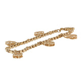 18K Yellow Gold Diamond-Cut Box Link Chain Fruit Charms Bracelet