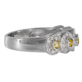 14K White Gold Yellow And White Fancy Diamonds Cluster Ring 0.51Ctw