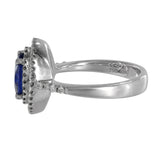 18K White Gold Blue Sapphire Center And Diamond Halo Cocktail Ring