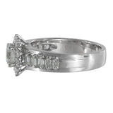 18K White Gold Diamond Solitaire With Halo And Accents Diamonds Engagement Ring 1.12Ctw