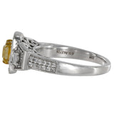 18K White Gold Light Yellow Diamond Cushion Cut With Halo And Accents Diamonds Vintage Ring