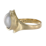 14K Yellow Gold Twisting Button Peal Ring