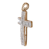 10K Two-Tone Diamond Channel Set Baguette Cross Pendant 1.27Ctw