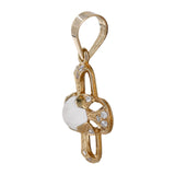 14K Yellow Gold Moonstone Center Round Cabochon Cut And Cubic Zirconia Accents Cross Pendant