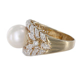 14K Yellow Gold Diamond And Pearl Cocktail Ring