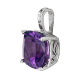 14k White Gold Solitaire Cushion Cut Amethyst Pendant